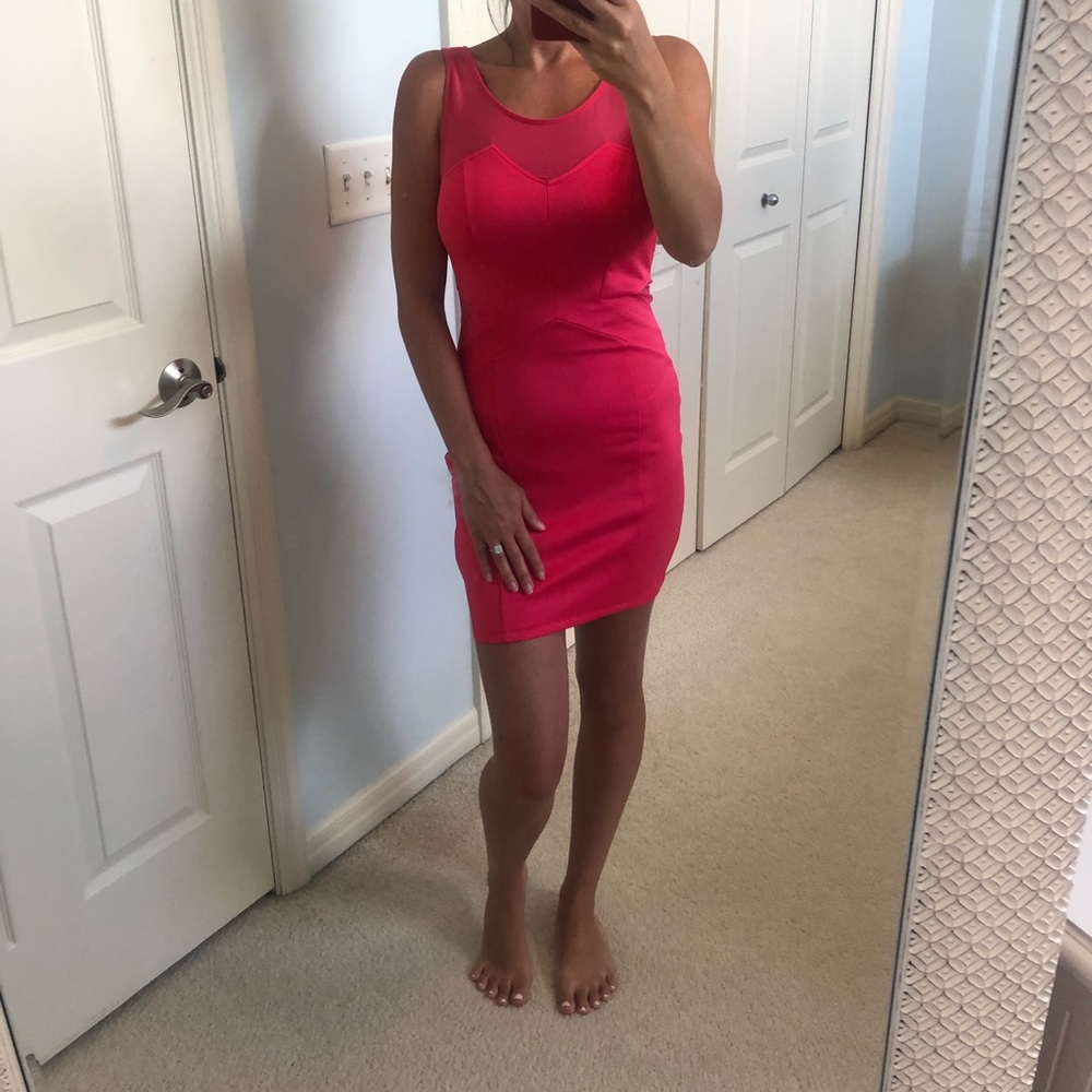 Pink/sheer mini dress